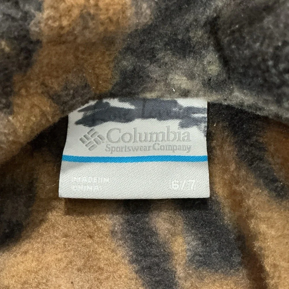 Columbia Camo Fleece Hunting Jacket Youth 6 / 7 Full Zip Black Logo Pockets Coat